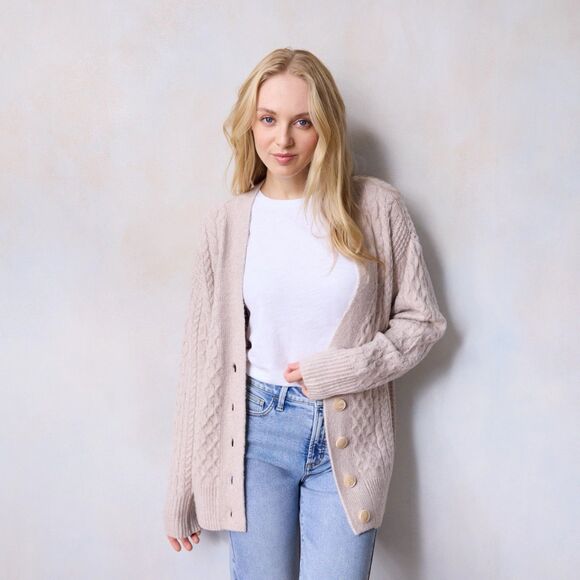 LC Lauren Conrad Cardigan Size Large Beige Cabled Sweater Women's NWT Button - Picture 1 of 10